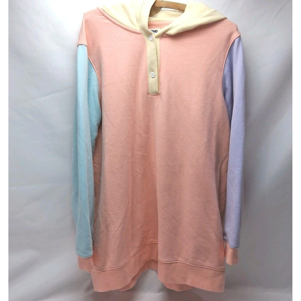 Retro 80s Lands End Pastel Colorblock Hoodie Vaporwave 1X Serious Sweats Opalite - Picture 1 of 7